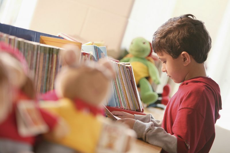 Un niño disfrutando su estante de libros. Créditos de la foto: Internet